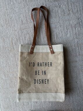 Napolis Canvas Market Tote Bag "I'd Rather Be in Disney" - Natural & Brown